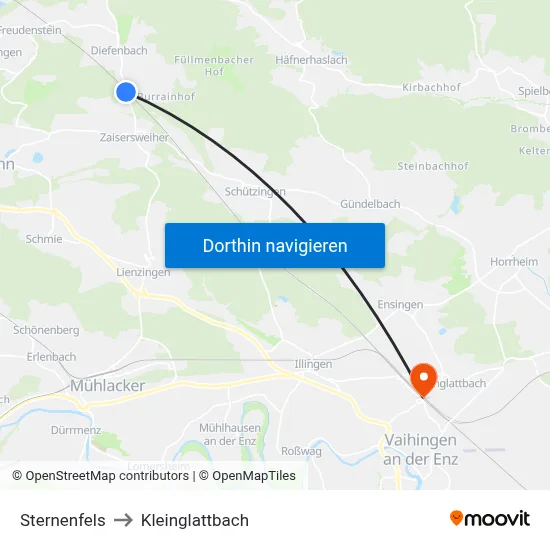 Sternenfels to Kleinglattbach map