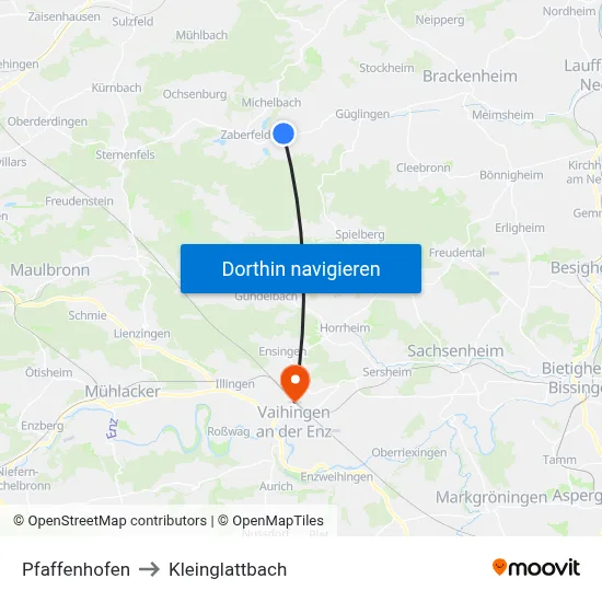 Pfaffenhofen to Kleinglattbach map