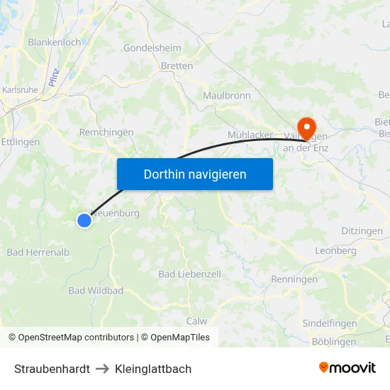 Straubenhardt to Kleinglattbach map