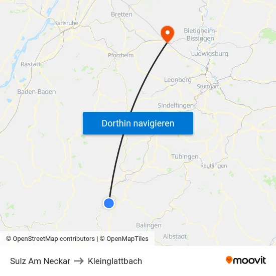 Sulz Am Neckar to Kleinglattbach map