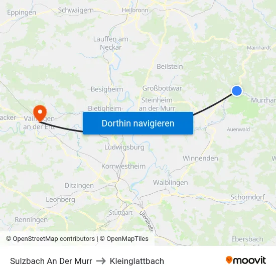 Sulzbach An Der Murr to Kleinglattbach map
