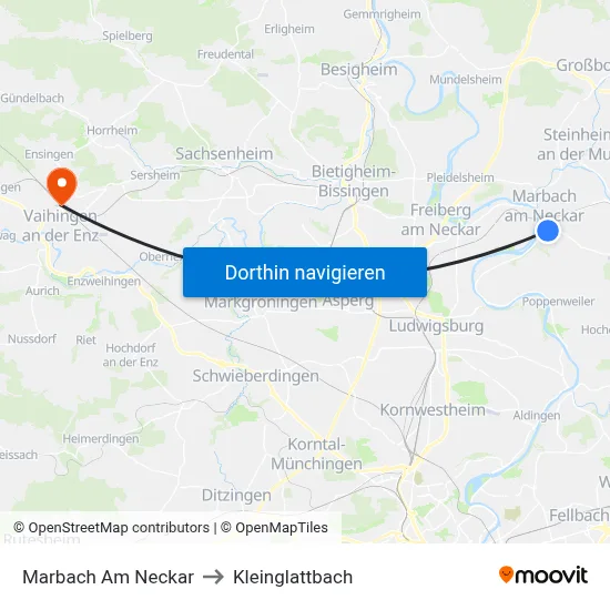 Marbach Am Neckar to Kleinglattbach map
