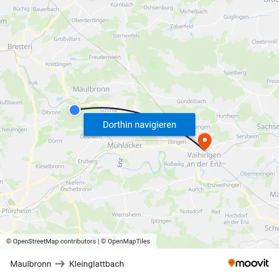 Maulbronn to Kleinglattbach map