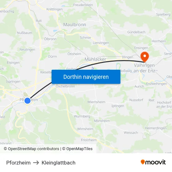 Pforzheim to Kleinglattbach map