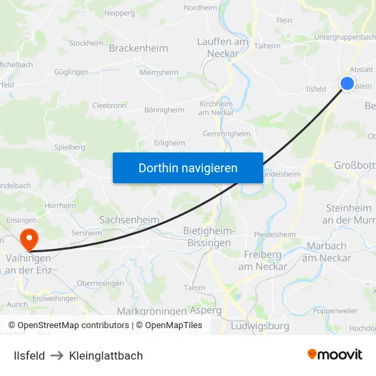 Ilsfeld to Kleinglattbach map