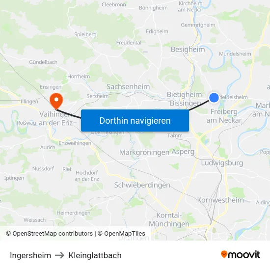 Ingersheim to Kleinglattbach map