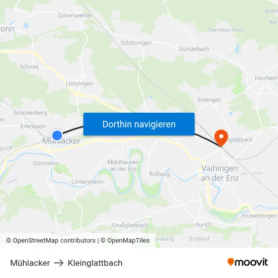 Mühlacker to Kleinglattbach map