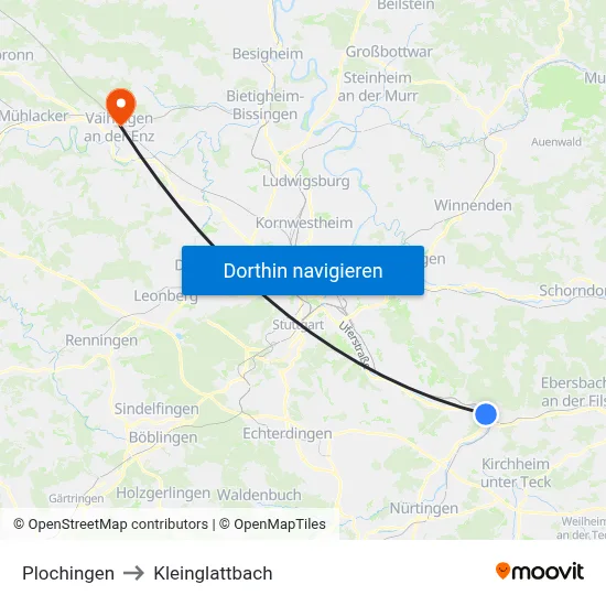Plochingen to Kleinglattbach map