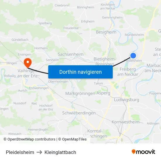 Pleidelsheim to Kleinglattbach map