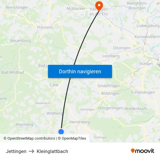 Jettingen to Kleinglattbach map