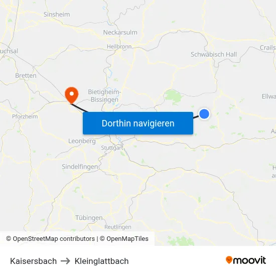 Kaisersbach to Kleinglattbach map