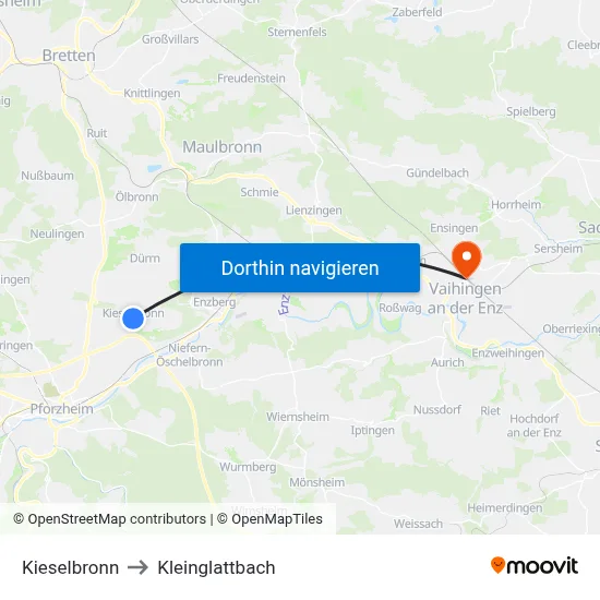 Kieselbronn to Kleinglattbach map