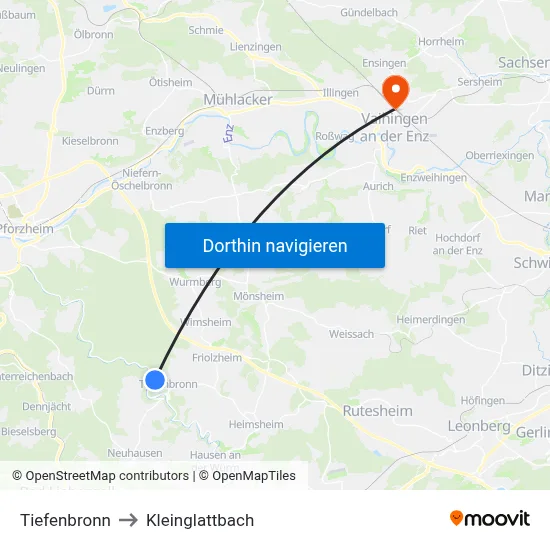 Tiefenbronn to Kleinglattbach map
