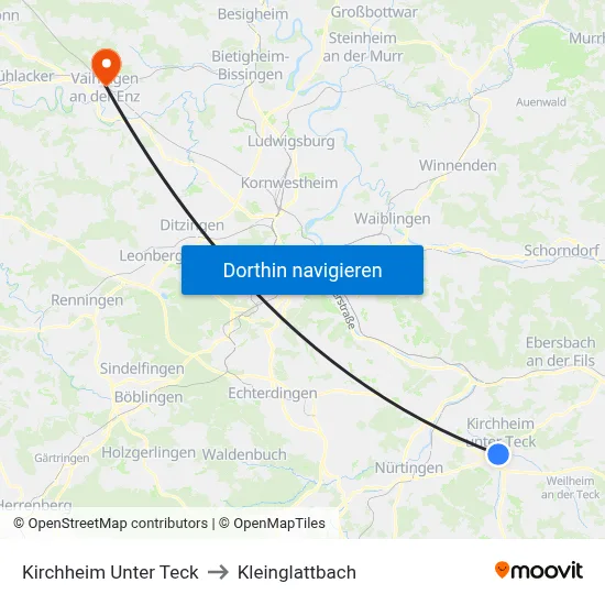 Kirchheim Unter Teck to Kleinglattbach map