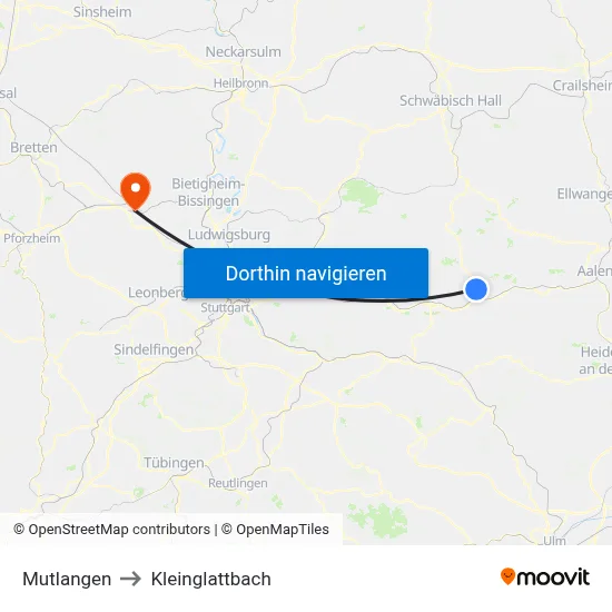 Mutlangen to Kleinglattbach map