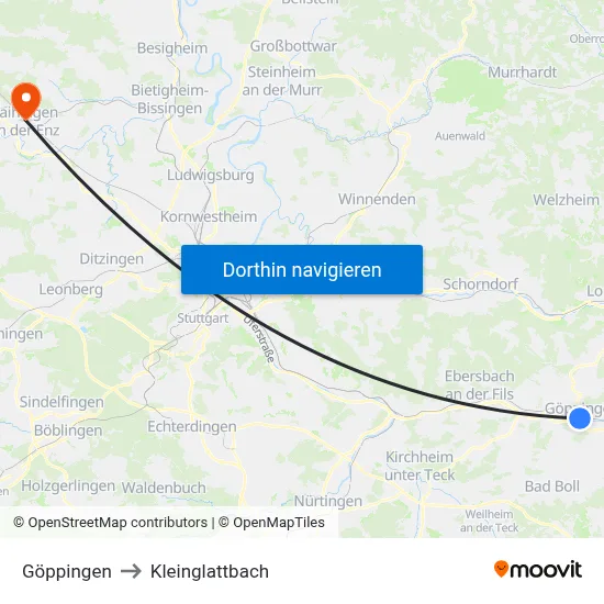 Göppingen to Kleinglattbach map