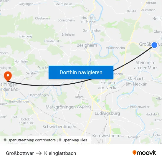 Großbottwar to Kleinglattbach map