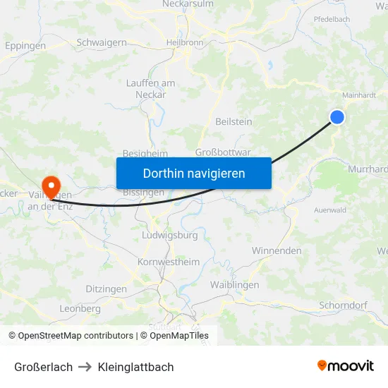 Großerlach to Kleinglattbach map