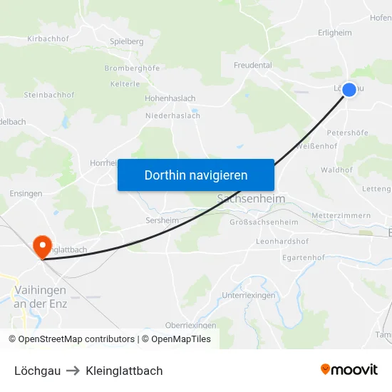 Löchgau to Kleinglattbach map
