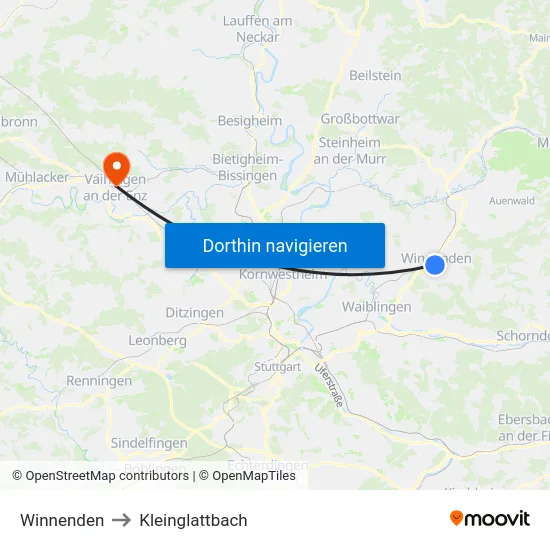 Winnenden to Kleinglattbach map