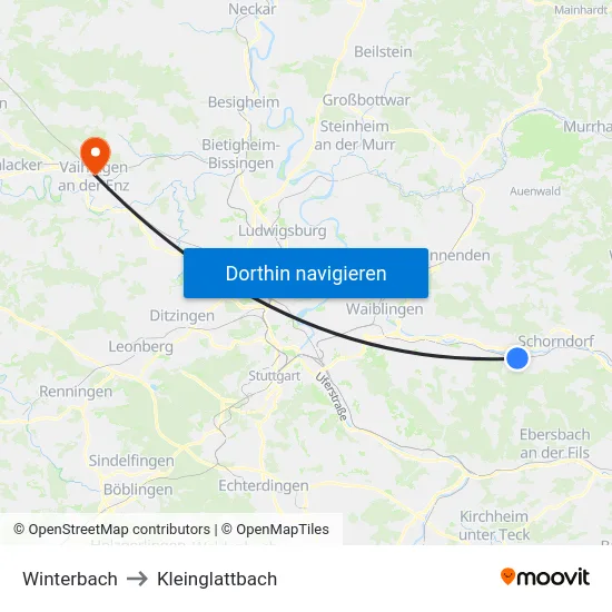 Winterbach to Kleinglattbach map