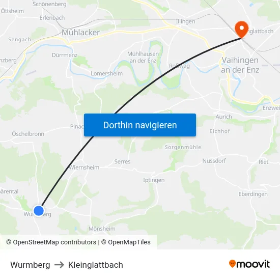 Wurmberg to Kleinglattbach map