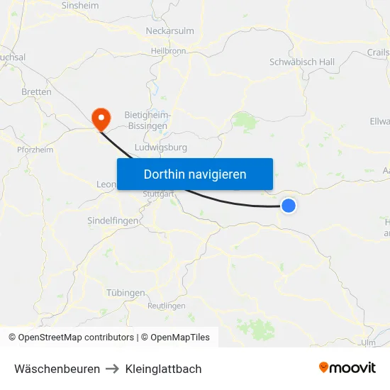 Wäschenbeuren to Kleinglattbach map