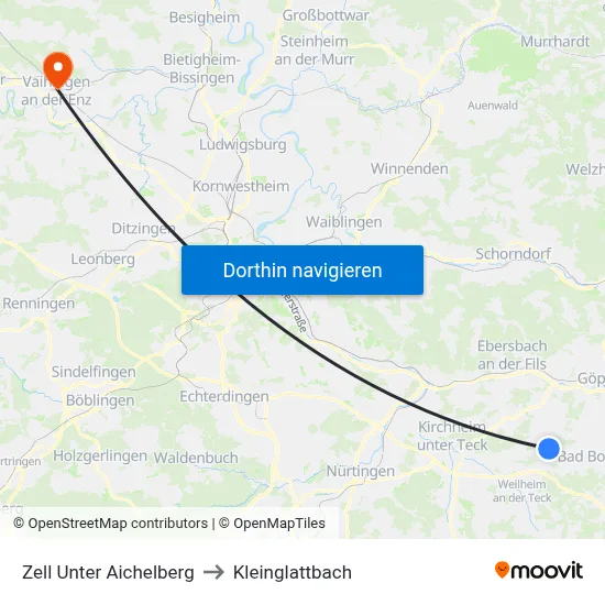 Zell Unter Aichelberg to Kleinglattbach map