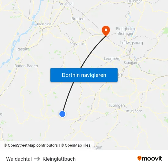 Waldachtal to Kleinglattbach map