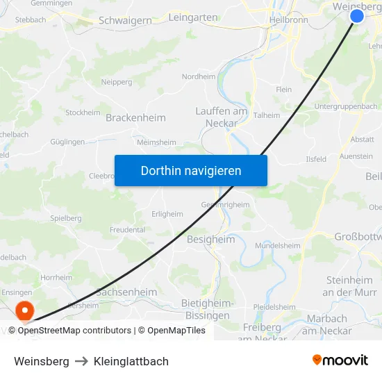 Weinsberg to Kleinglattbach map
