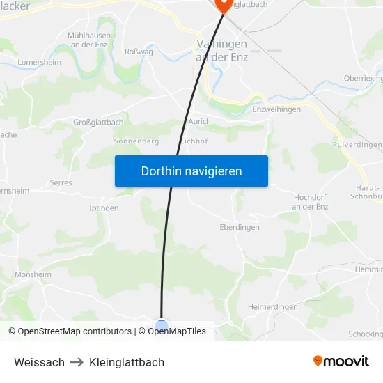Weissach to Kleinglattbach map