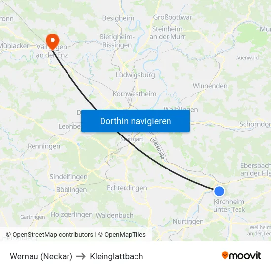 Wernau (Neckar) to Kleinglattbach map