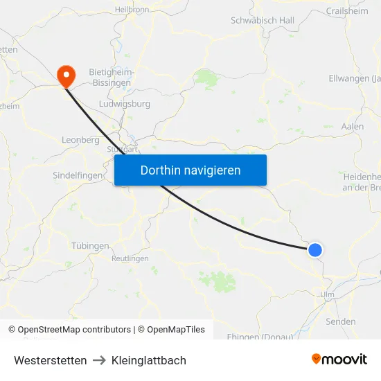 Westerstetten to Kleinglattbach map