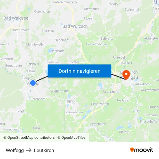 Wolfegg to Leutkirch map