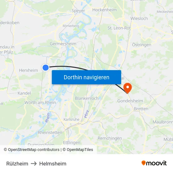 Rülzheim to Helmsheim map