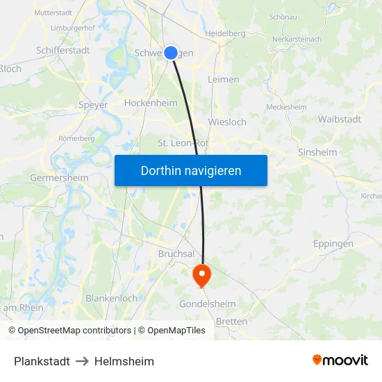 Plankstadt to Helmsheim map