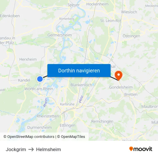 Jockgrim to Helmsheim map