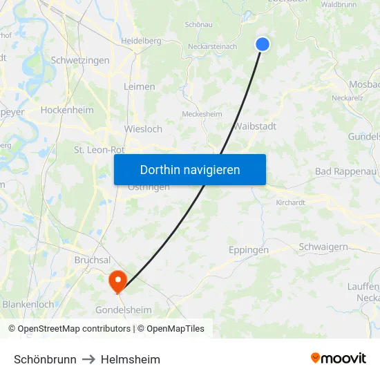 Schönbrunn to Helmsheim map