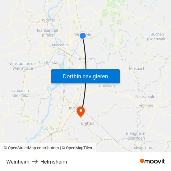 Weinheim to Helmsheim map