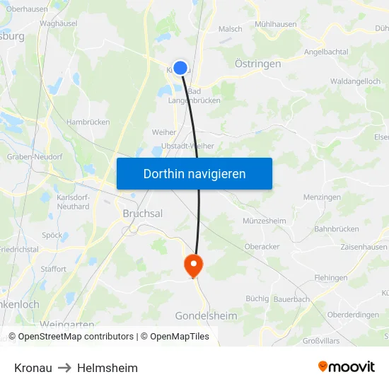 Kronau to Helmsheim map