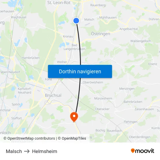 Malsch to Helmsheim map