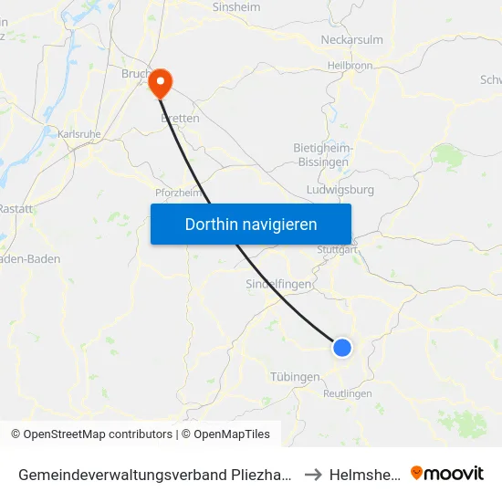 Gemeindeverwaltungsverband Pliezhausen to Helmsheim map