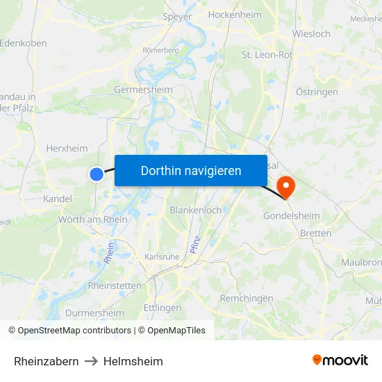 Rheinzabern to Helmsheim map