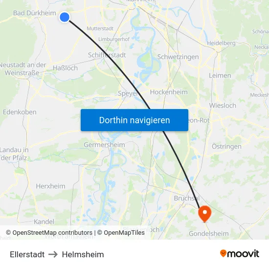Ellerstadt to Helmsheim map