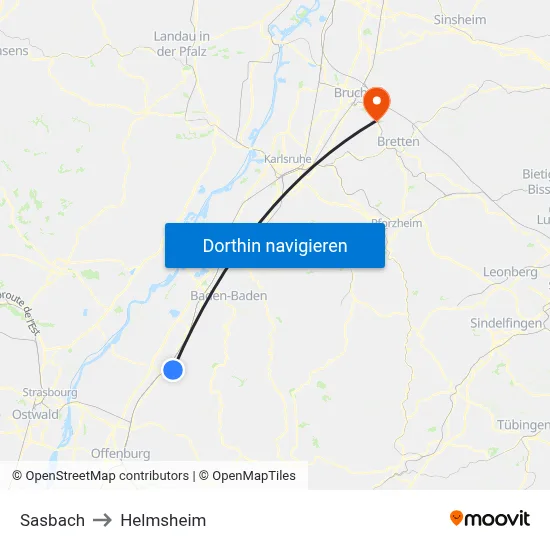 Sasbach to Helmsheim map