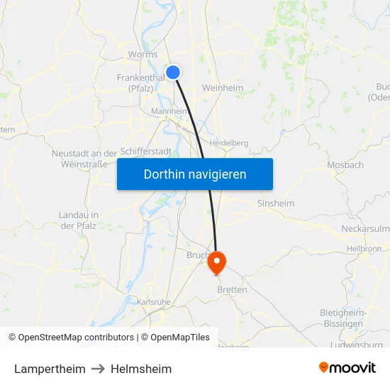 Lampertheim to Helmsheim map