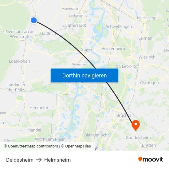 Deidesheim to Helmsheim map