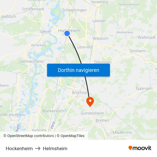 Hockenheim to Helmsheim map