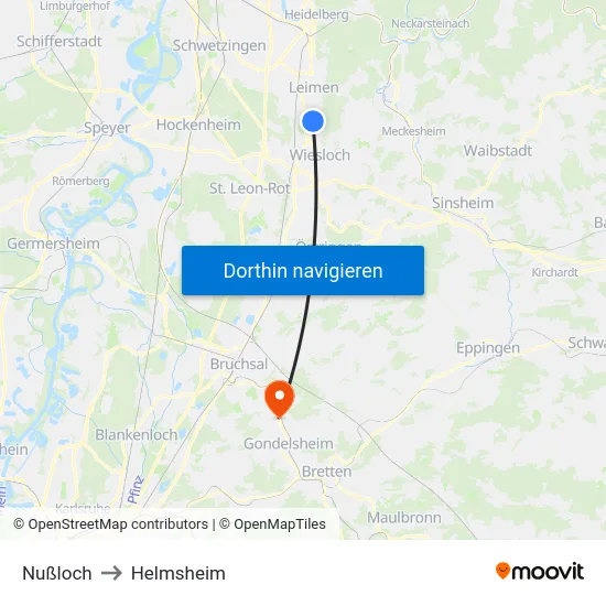 Nußloch to Helmsheim map