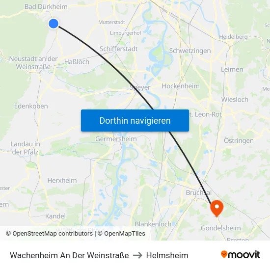 Wachenheim An Der Weinstraße to Helmsheim map